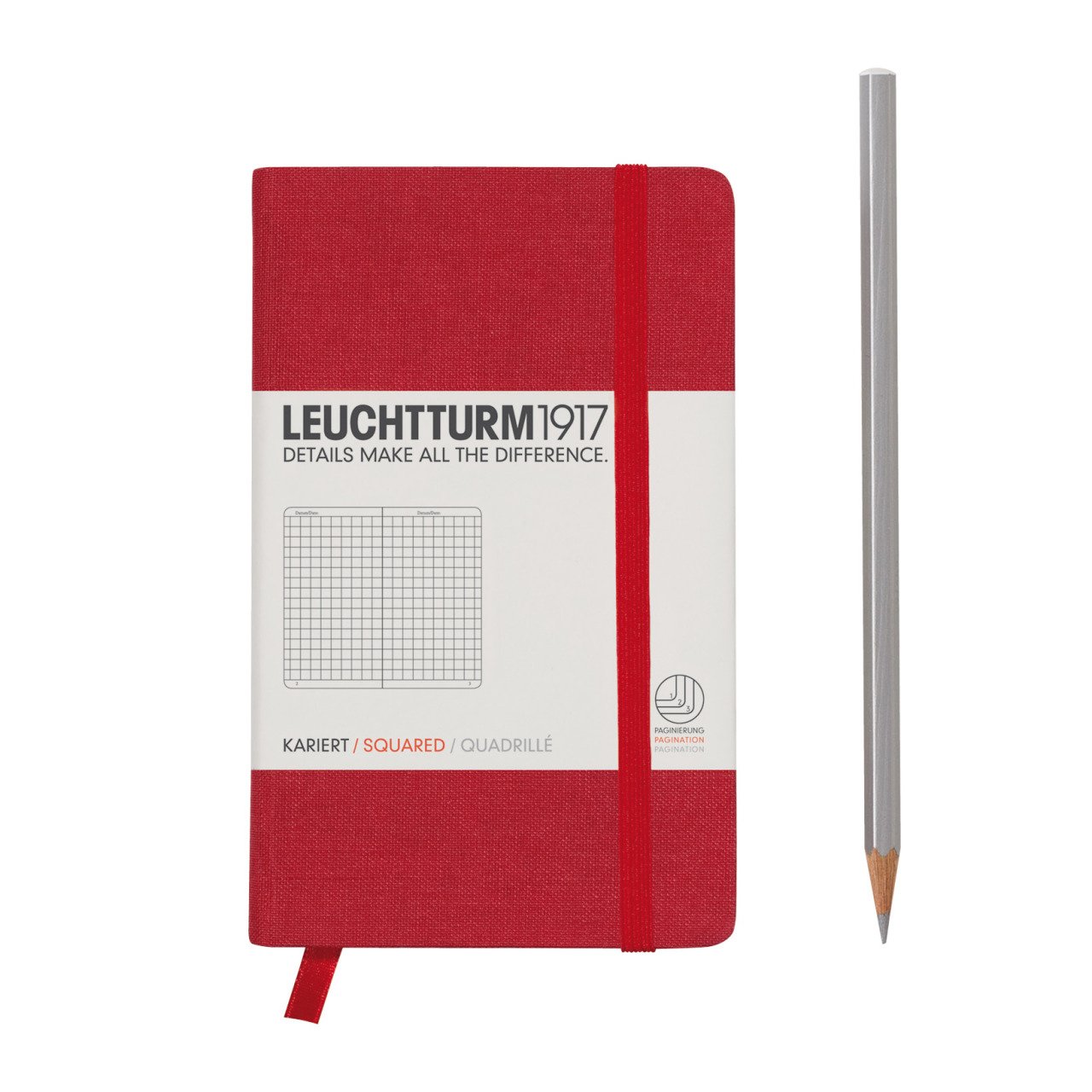 Leuchtturm1917 Not Defteri Cep Boy (A6), Kumaş Sert Kapak, Kırmızı - Kareli