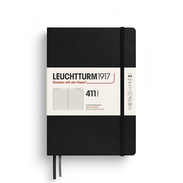 Leuchtturm1917 Not Defteri Orta Boy (A5), Sert Kapak, 411 Numaralandırılmış Sayfa, Siyah - Çizgili