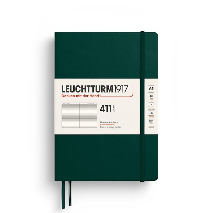 Leuchtturm1917 Not Defteri Orta Boy (A5), Sert Kapak, 411 Numaralandırılmış Sayfa, Orman Yeşili - Çizgili