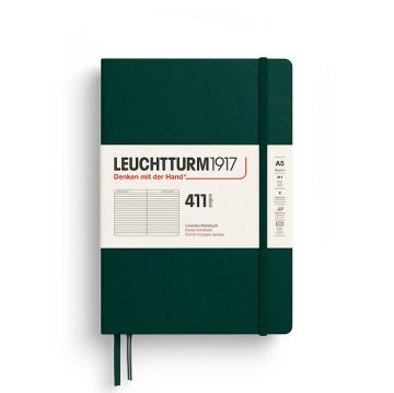 Leuchtturm1917 Not Defteri Orta Boy (A5), Sert Kapak, 411 Numaralandırılmış Sayfa, Orman Yeşili - Çizgili