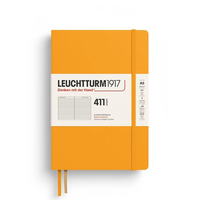 Leuchtturm1917 Not Defteri Orta Boy (A5), Sert Kapak, 411 Numaralandırılmış Sayfa, Gündoğumu Sarı - Çizgili