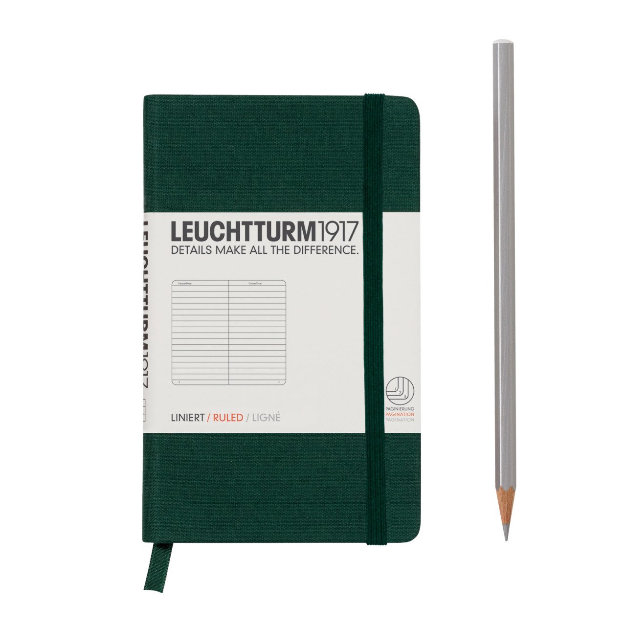 Leuchtturm1917 Not Defteri Cep Boy (A6), Kumaş Sert Kapak, Asker Yeşili - Çizgili