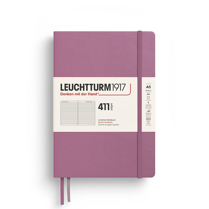 Leuchtturm1917 Not Defteri Orta Boy (A5), Sert Kapak, 411 Numaralandırılmış Sayfa, Tozlu Gül - Çizgili