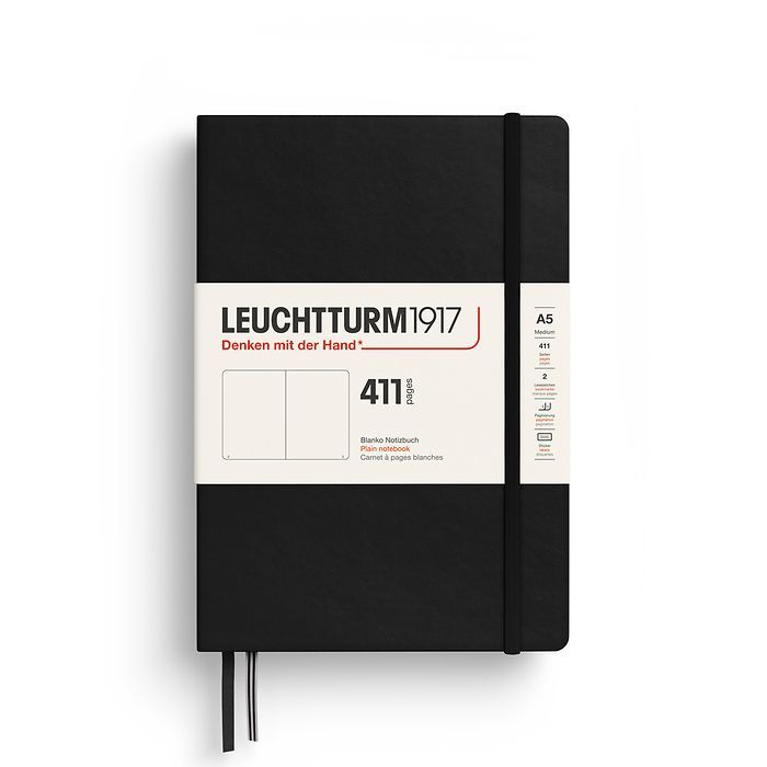Leuchtturm1917 Not Defteri Orta Boy (A5), Sert Kapak, 411 Numaralandırılmış Sayfa, Siyah - Düz