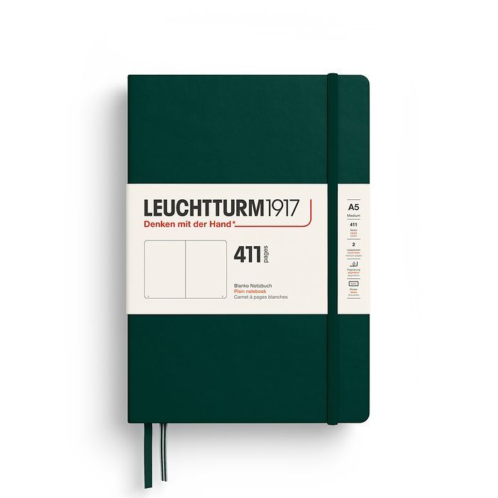Leuchtturm1917 Not Defteri Orta Boy (A5), Sert Kapak, 411 Numaralandırılmış Sayfa, Orman Yeşili - Düz