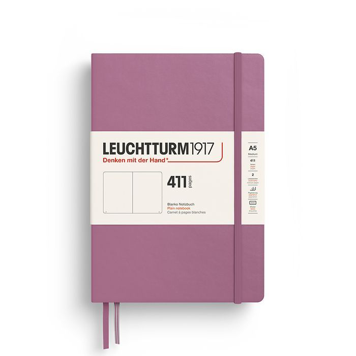 Leuchtturm1917 Not Defteri Orta Boy (A5), Sert Kapak, 411 Numaralandırılmış Sayfa, Tozlu Gül - Düz