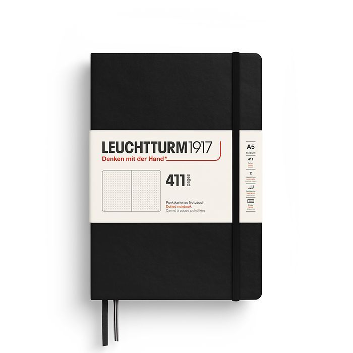 Leuchtturm1917 Not Defteri Orta Boy (A5), Sert Kapak, 411 Numaralandırılmış Sayfa, Siyah - Noktalı