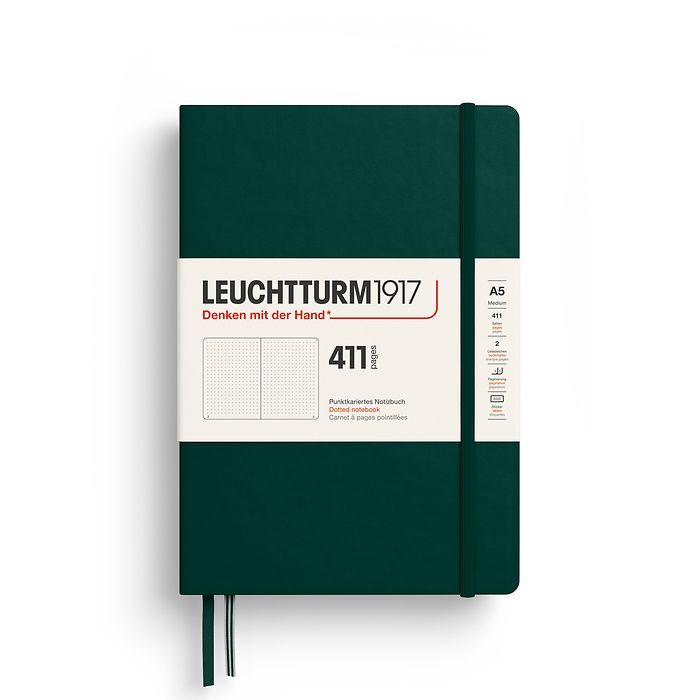 Leuchtturm1917 Not Defteri Orta Boy (A5), Sert Kapak, 411 Numaralandırılmış Sayfa, Orman Yeşili - Noktalı