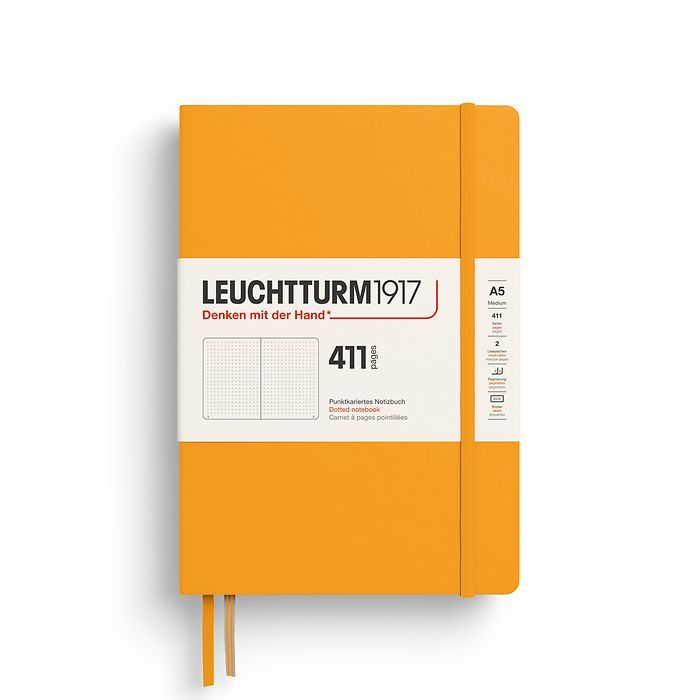 Leuchtturm1917 Not Defteri Orta Boy (A5), Sert Kapak, 411 Numaralandırılmış Sayfa, Gündoğumu Sarı - Noktalı