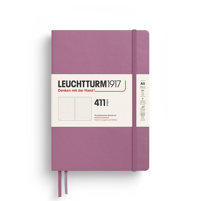 Leuchtturm1917 Not Defteri Orta Boy (A5), Sert Kapak, 411 Numaralandırılmış Sayfa, Tozlu Gül - Noktalı