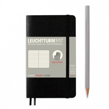Leuchtturm1917 Not Defteri Cep Boy (A6), Yumuşak Kapak, 121 Numaralandırılmış Sayfa, Çizgili - Siyah