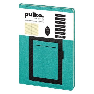 PULKO Notebook Kanguru Not Defteri, (15x21cm), Termo Deri, Sert Kapak, 224 Sayfa, Çizgili, Telefon Cebli Ve Kalem Tutacaklı, 003, Turkuaz
