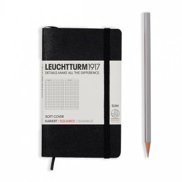 Leuchtturm1917 Not Defteri Cep Boy (A6), Yumuşak Kapak, 121 Numaralandırılmış Sayfa, Kareli - Siyah