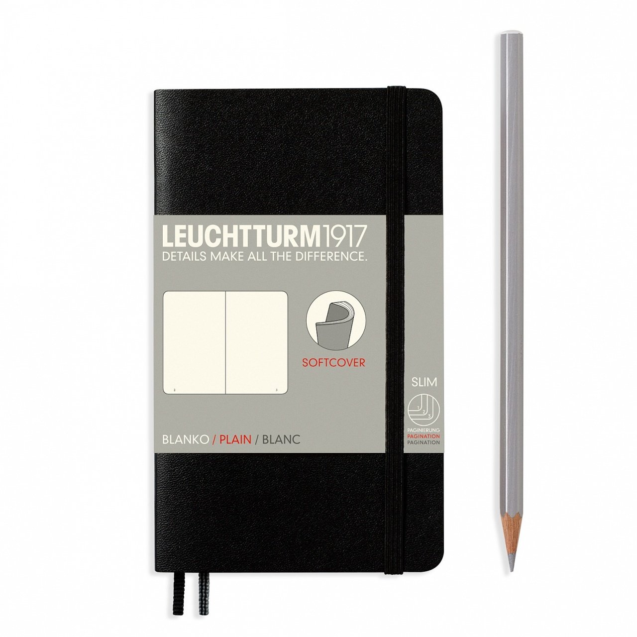 Leuchtturm1917 Not Defteri Cep Boy (A6), Yumuşak Kapak, 121 Numaralandırılmış Sayfa, Düz - Siyah