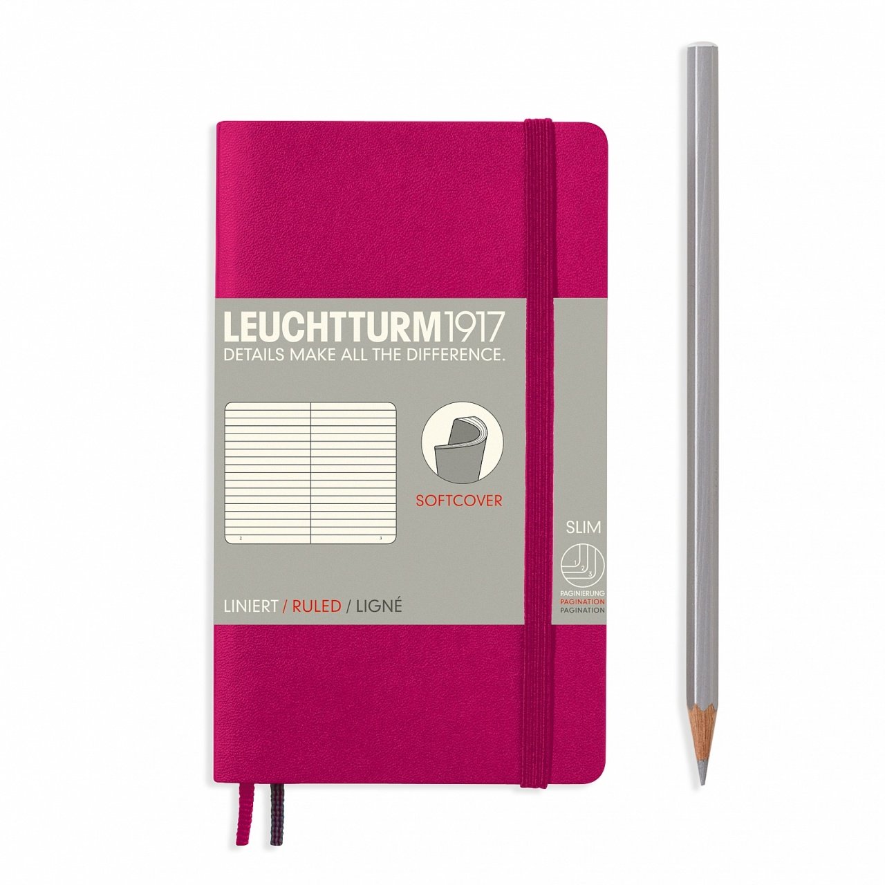 Leuchtturm1917 Not Defteri Cep Boy (A6), Yumuşak Kapak, 121 Numaralandırılmış Sayfa, Çizgili - Vişne