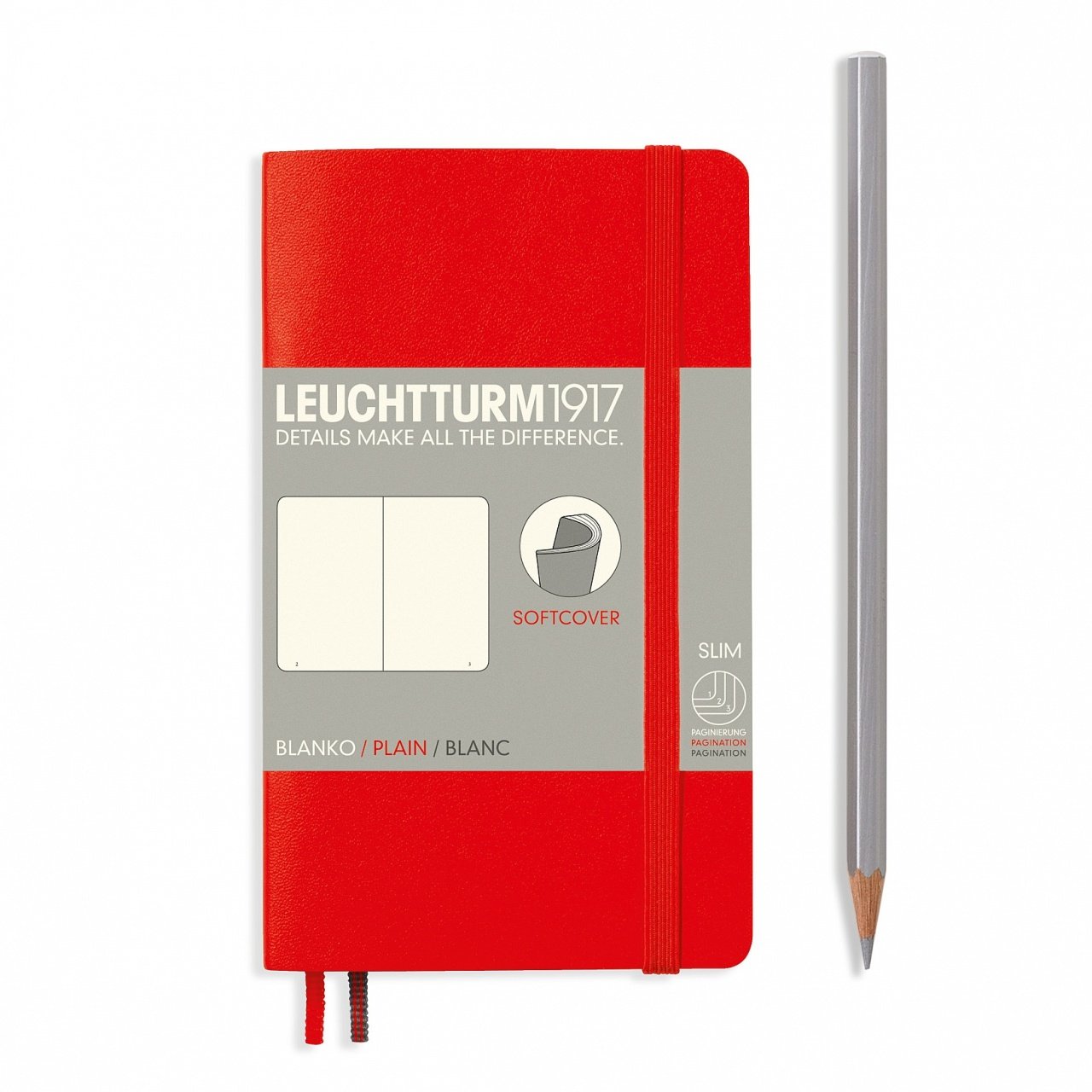 Leuchtturm1917 Not Defteri Cep Boy (A6), Yumuşak Kapak, 121 Numaralandırılmış Sayfa, Düz - Kırmızı