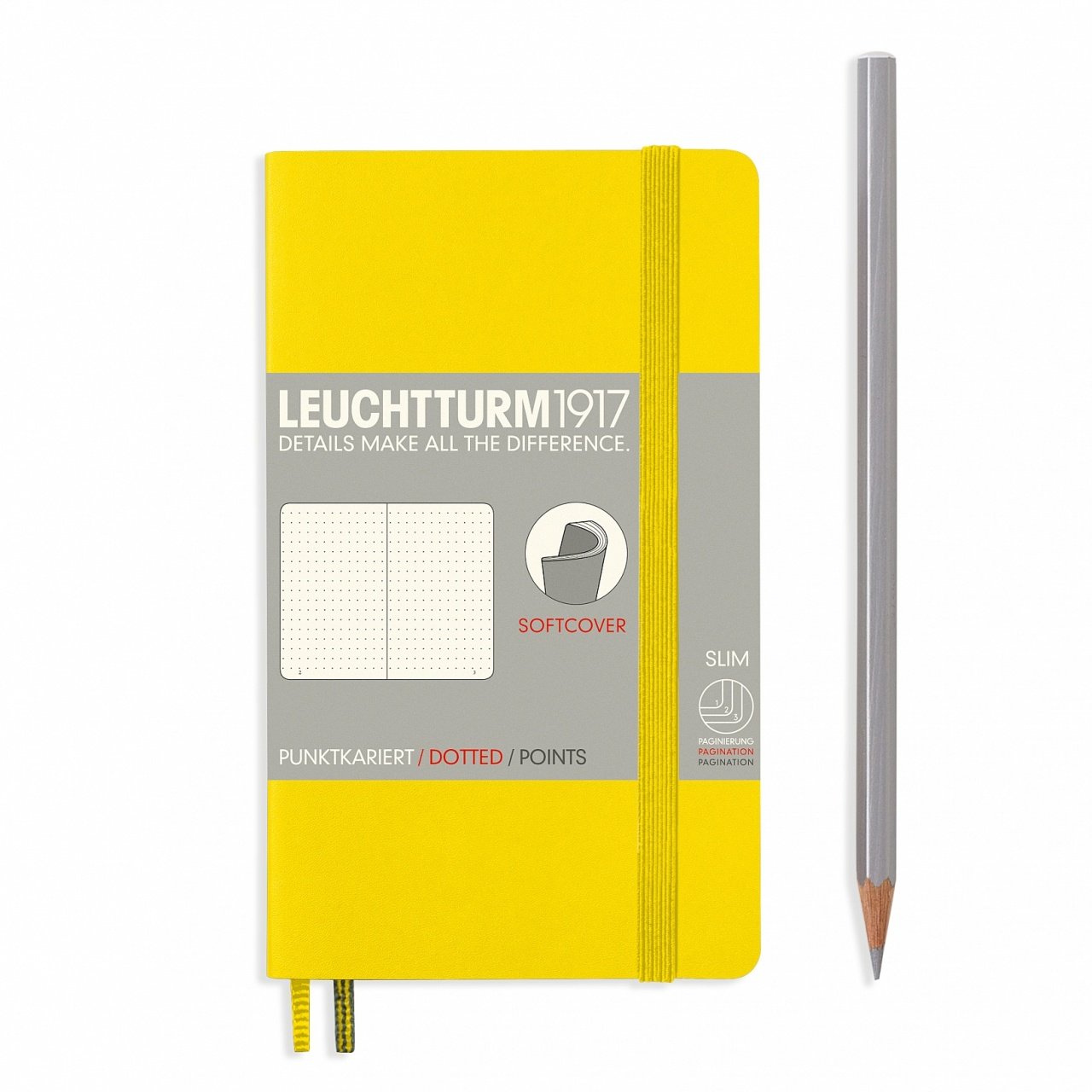 Leuchtturm1917 Not Defteri Cep Boy (A6), Yumuşak Kapak, 121 Numaralandırılmış Sayfa, Noktalı - Limon Sarı