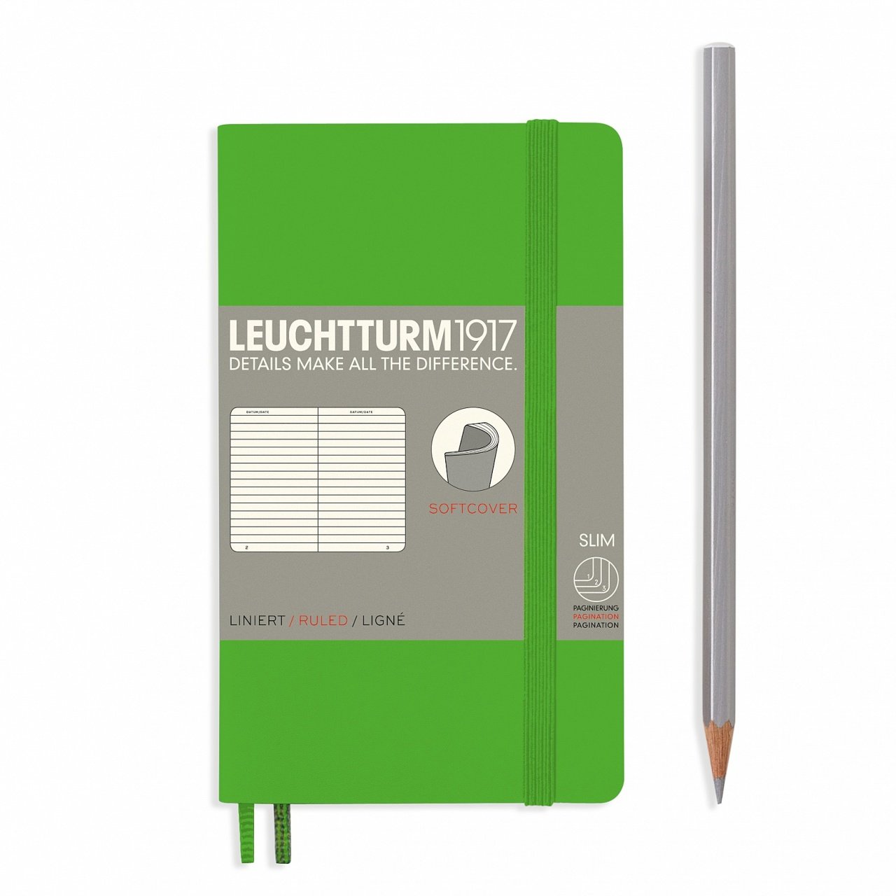Leuchtturm1917 Not Defteri Cep Boy (A6), Yumuşak Kapak, 121 Numaralandırılmış Sayfa, Çizgili - Taze Yeşil