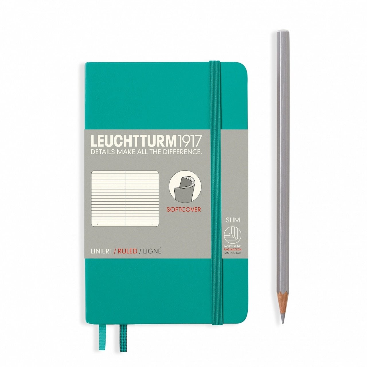 Leuchtturm1917 Not Defteri Cep Boy (A6), Yumuşak Kapak, 121 Numaralandırılmış Sayfa, Çizgili - Zümrüt Yeşil