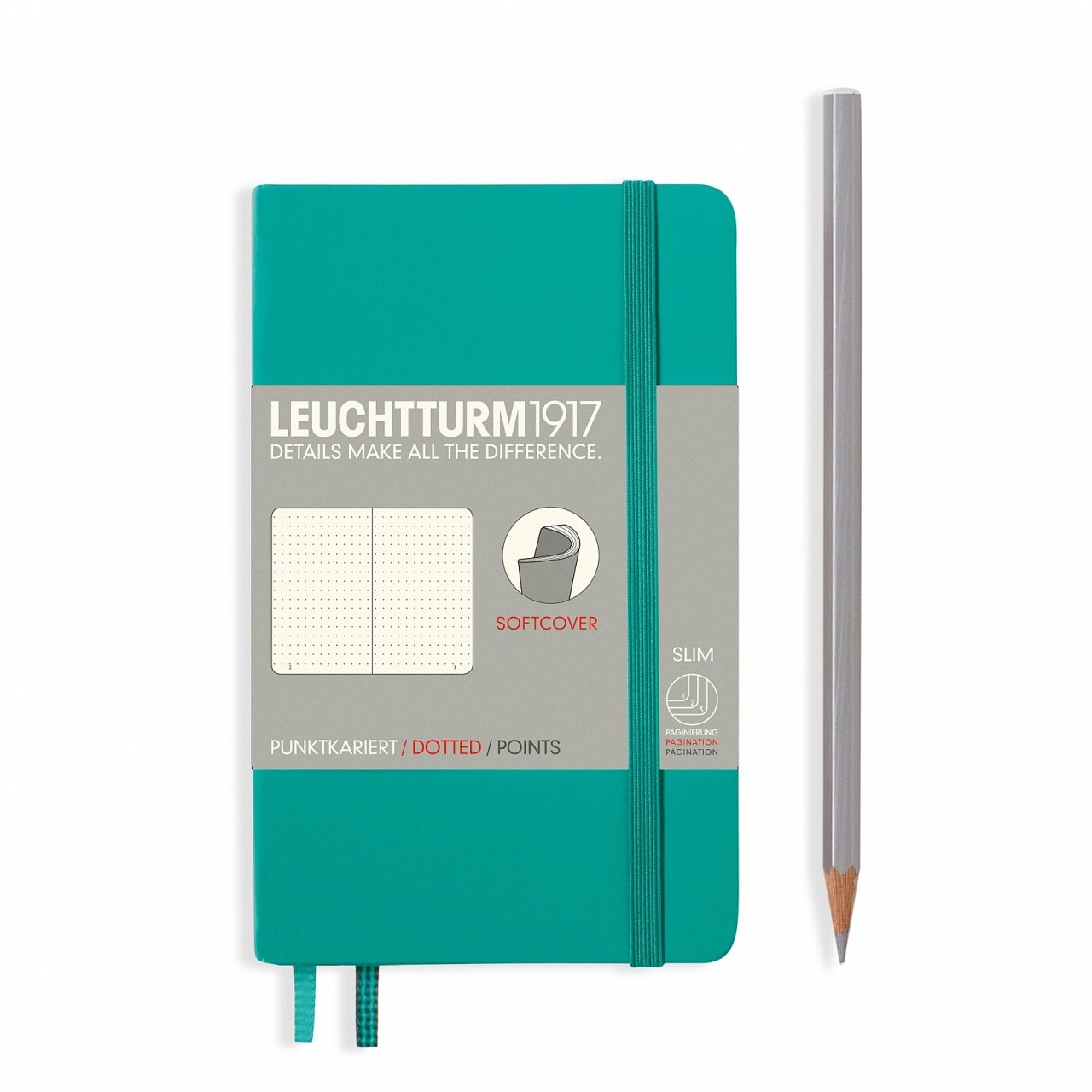 Leuchtturm1917 Not Defteri Cep Boy (A6), Yumuşak Kapak, 121 Numaralandırılmış Sayfa, Noktalı - Zümrüt Yeşil