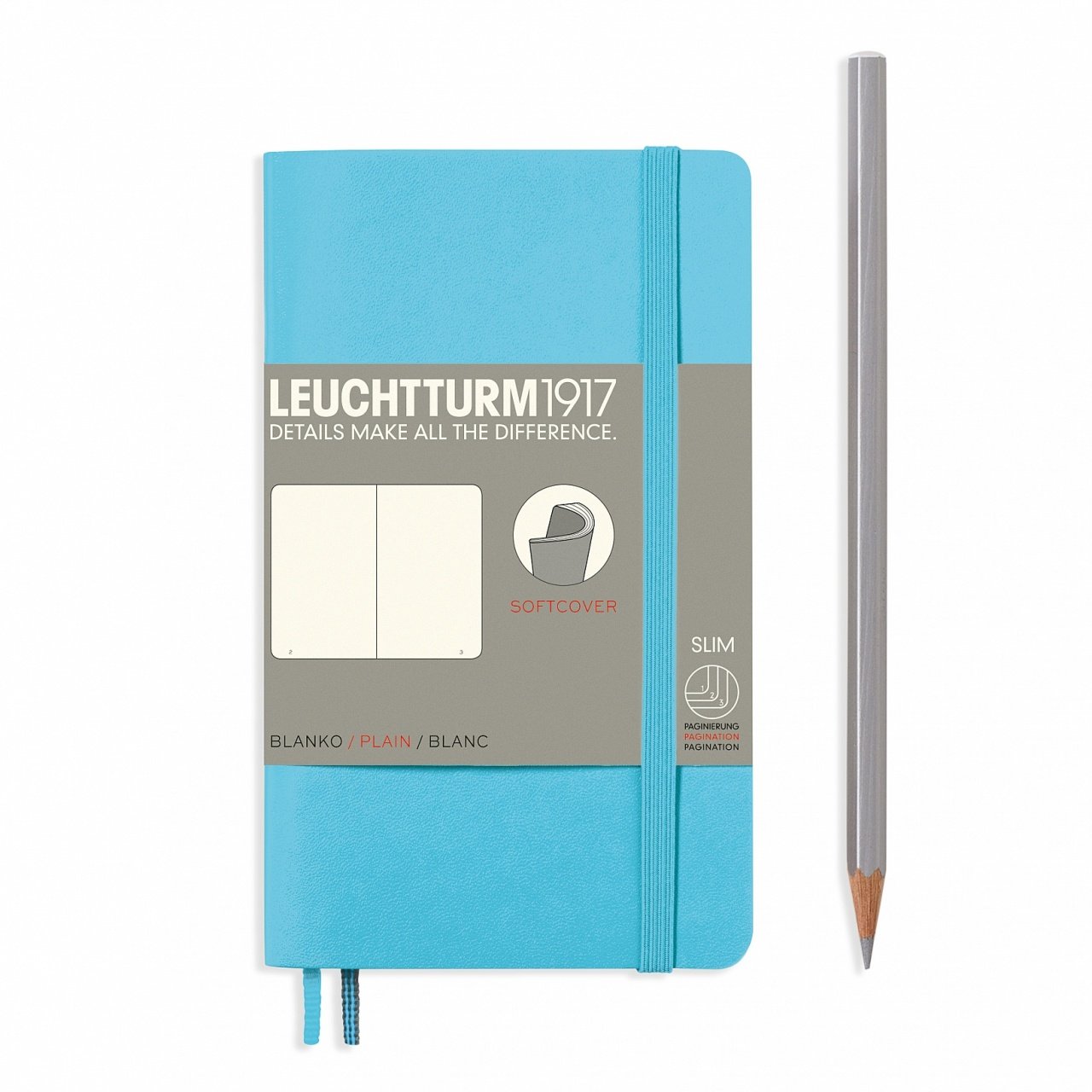 Leuchtturm1917 Not Defteri Cep Boy (A6), Yumuşak Kapak, 121 Numaralandırılmış Sayfa, Düz - Buz Mavi