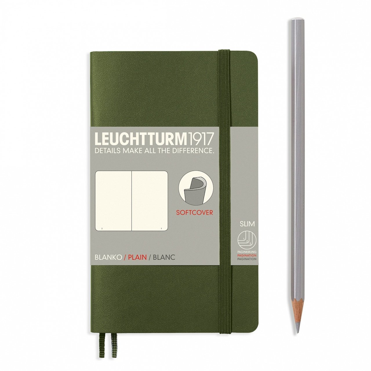 Leuchtturm1917 Not Defteri Cep Boy (A6), Yumuşak Kapak, 121 Numaralandırılmış Sayfa, Düz - Asker Yeşili