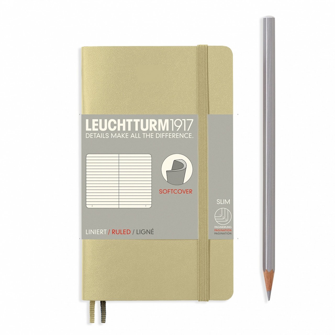 Leuchtturm1917 Not Defteri Cep Boy (A6), Yumuşak Kapak, 121 Numaralandırılmış Sayfa, Çizgili - Kum Gri