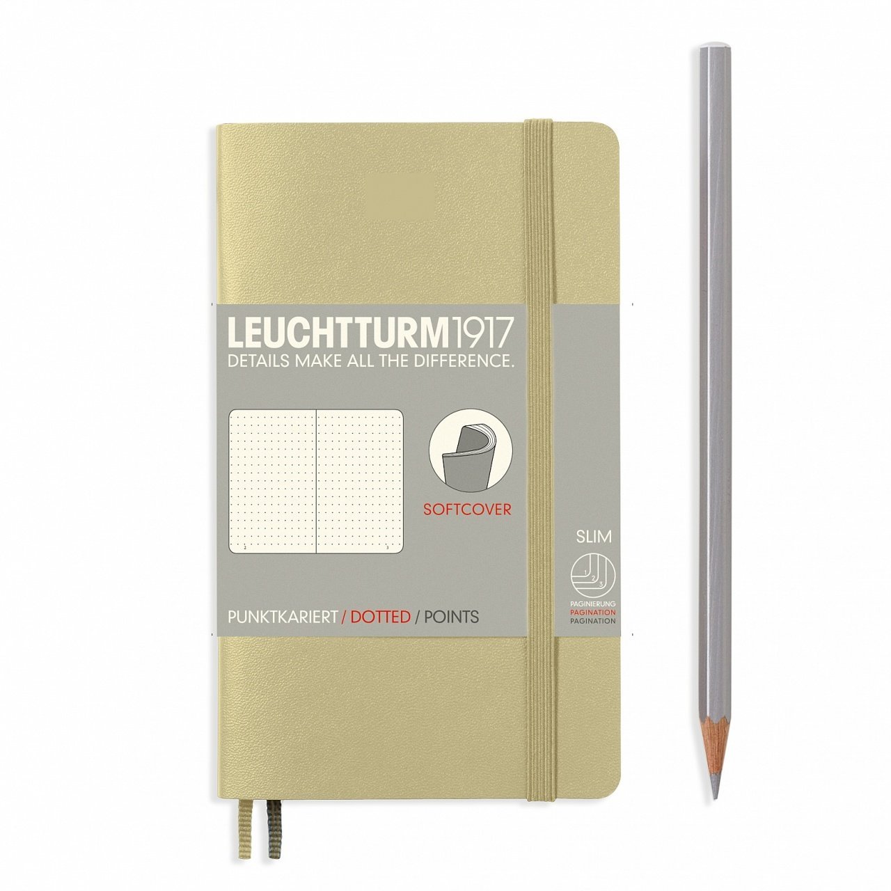 Bloc-notes Leuchtturm1917 mobile Hauteur (A6), Couverture souple, 121 pages numérotées, en pointillés - Sable gris