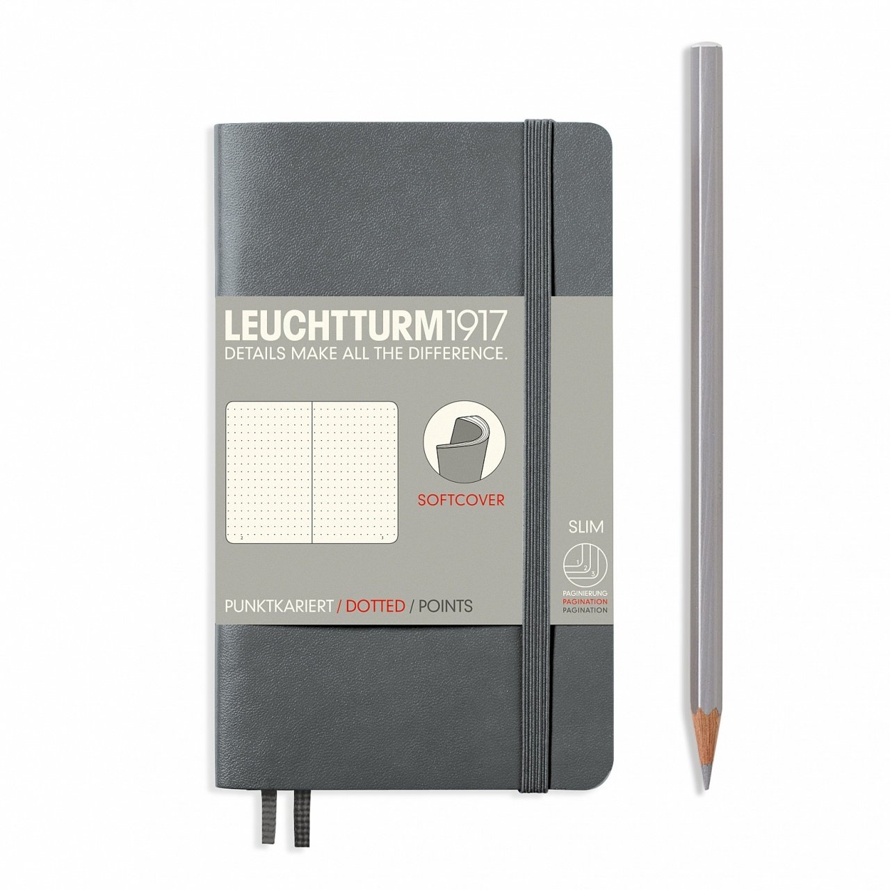 Leuchtturm1917 Not Defteri Cep Boy (A6), Yumuşak Kapak, 121 Numaralandırılmış Sayfa, Noktalı - Antrasit Gri
