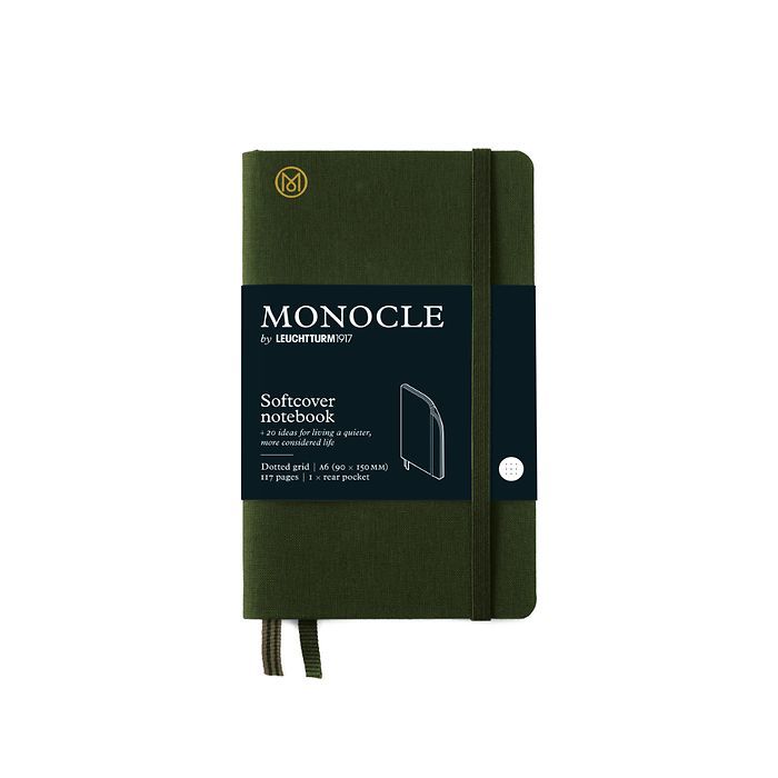 Leuchtturm1917 Monocle Serisi, Yumuşak Kapak, 192 Numaralandırılmış Sayfa, Noktalı A6 (90 x 150 mm) - Zeytin Yeşili