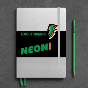 Leuchtturm1917 Not Defteri Orta Boy (A5), NEON - Antrasit Gri Sert Kapak, 251 Numaralandırılmış Sayfa, Neon Yeşil
