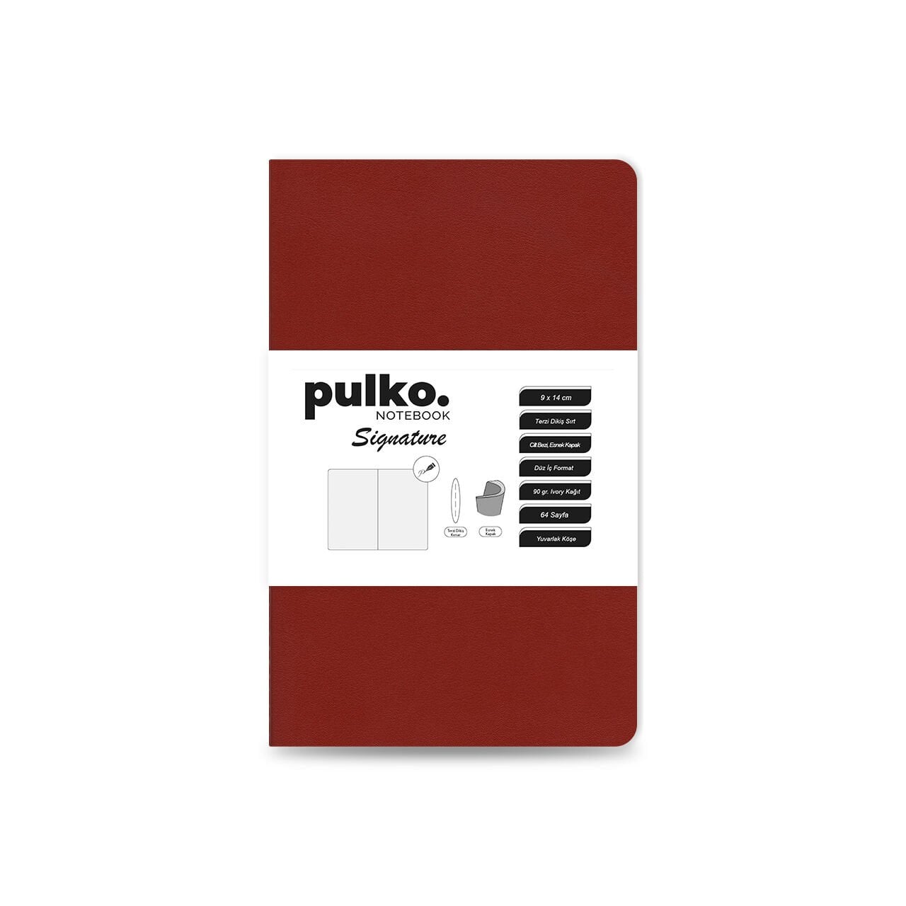 PULKO Notebook Signature Not Defteri, Terzi Dikiş, 90gr. Ivory, Düz, (0750), 90x140mm / (64 Sayfa) - Kırmızı