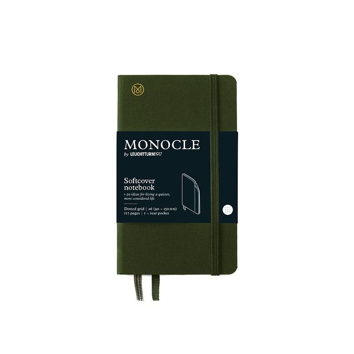 Leuchtturm1917 Monocle Serisi, Sert Kapak, 192 Numaralandırılmış Noktalı Sayfa, A6 (90 x 150 mm) - Zeytin Yeşili