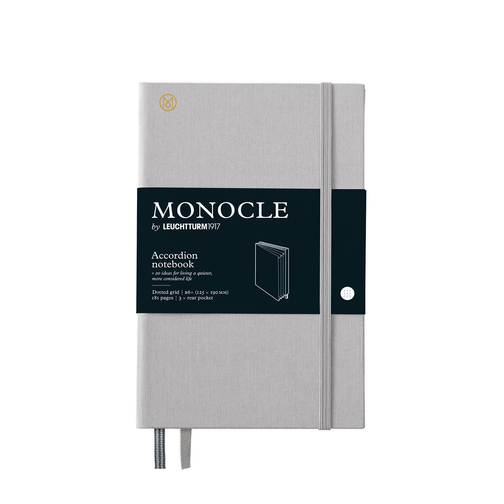Leuchtturm1917 Monocle Serisi, Akordeon Notebook, Çanta Boy (B6+), Sert Kapak, 181 Numaralandırılmış Sayfa, Açık Gri