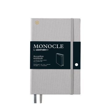 Leuchtturm1917 Monocle Serisi, Akordeon Notebook, Çanta Boy (B6+), Sert Kapak, 181 Numaralandırılmış Sayfa, Açık Gri