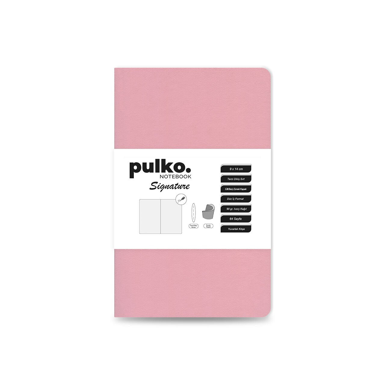 PULKO Notebook Signature Not Defteri, Terzi Dikiş, 90gr. Ivory, Düz, (0750), 90x140mm / (64 Sayfa) - Pudra