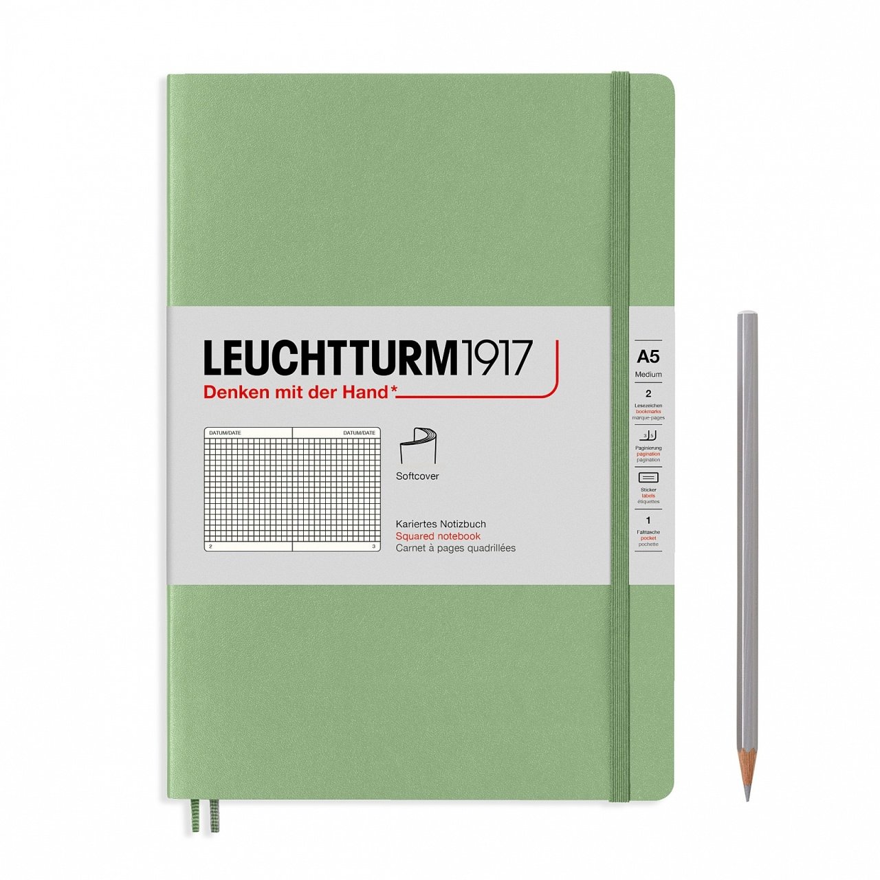 Leuchtturm1917 Not Defteri Orta Boy (A5), Pastel Tonlu Yumuşak Kapak, 123 Numaralandırılmış Sayfa, Ada Çayı - Kareli