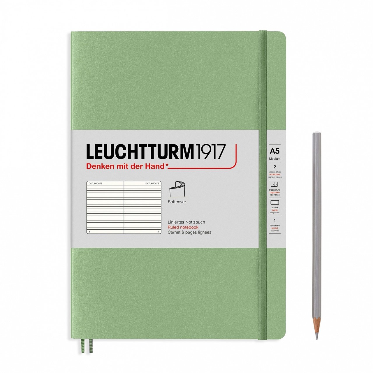 Leuchtturm1917 Not Defteri Orta Boy (A5), Pastel Tonlu Yumuşak Kapak, 123 Numaralandırılmış Sayfa, Ada Çayı - Çizgili