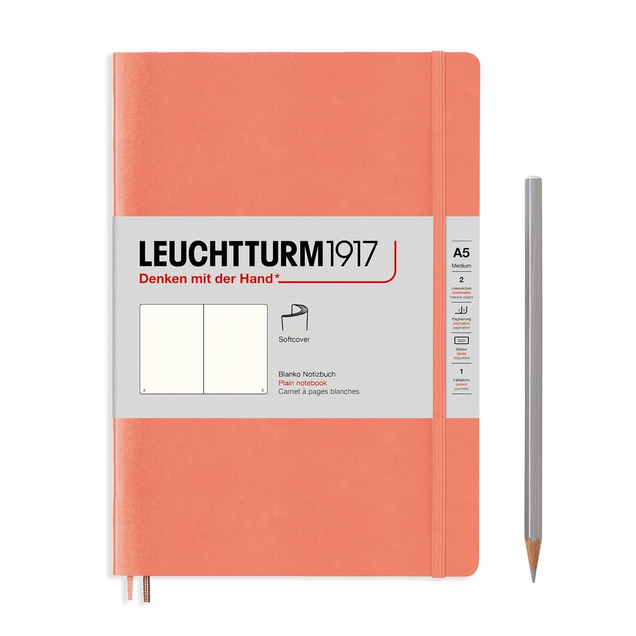 Leuchtturm1917 Not Defteri Orta Boy (A5), Pastel Tonlu Yumuşak Kapak, 123 Numaralandırılmış Sayfa, Bellini - Düz
