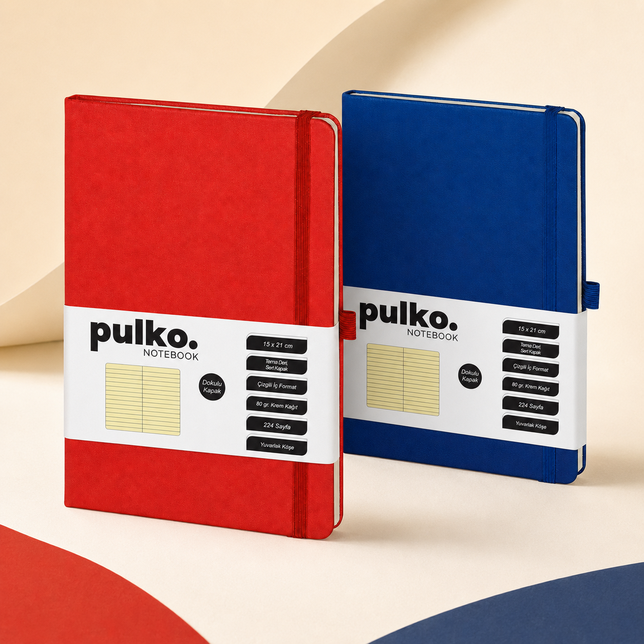 PULKO Notebook Klasik, 80gr., 224 Sayfa, Termo Suni Deri Kapak, Çizgili Not Defteri, (15x21cm), 016,