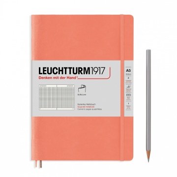 Leuchtturm1917 Not Defteri Orta Boy (A5), Pastel Tonlu Yumuşak Kapak, 123 Numaralandırılmış Sayfa, Bellini - Kareli