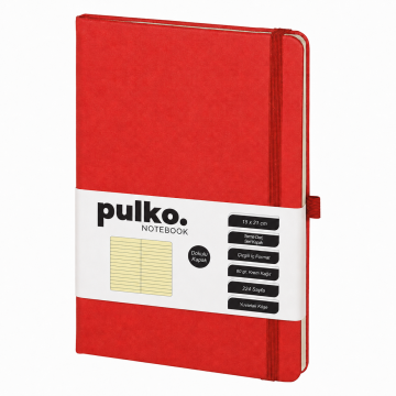 PULKO Notebook Klasik, 80gr., 224 Sayfa, Termo Suni Deri Kapak, Çizgili Not Defteri, (15x21cm), 016, Kırmızı