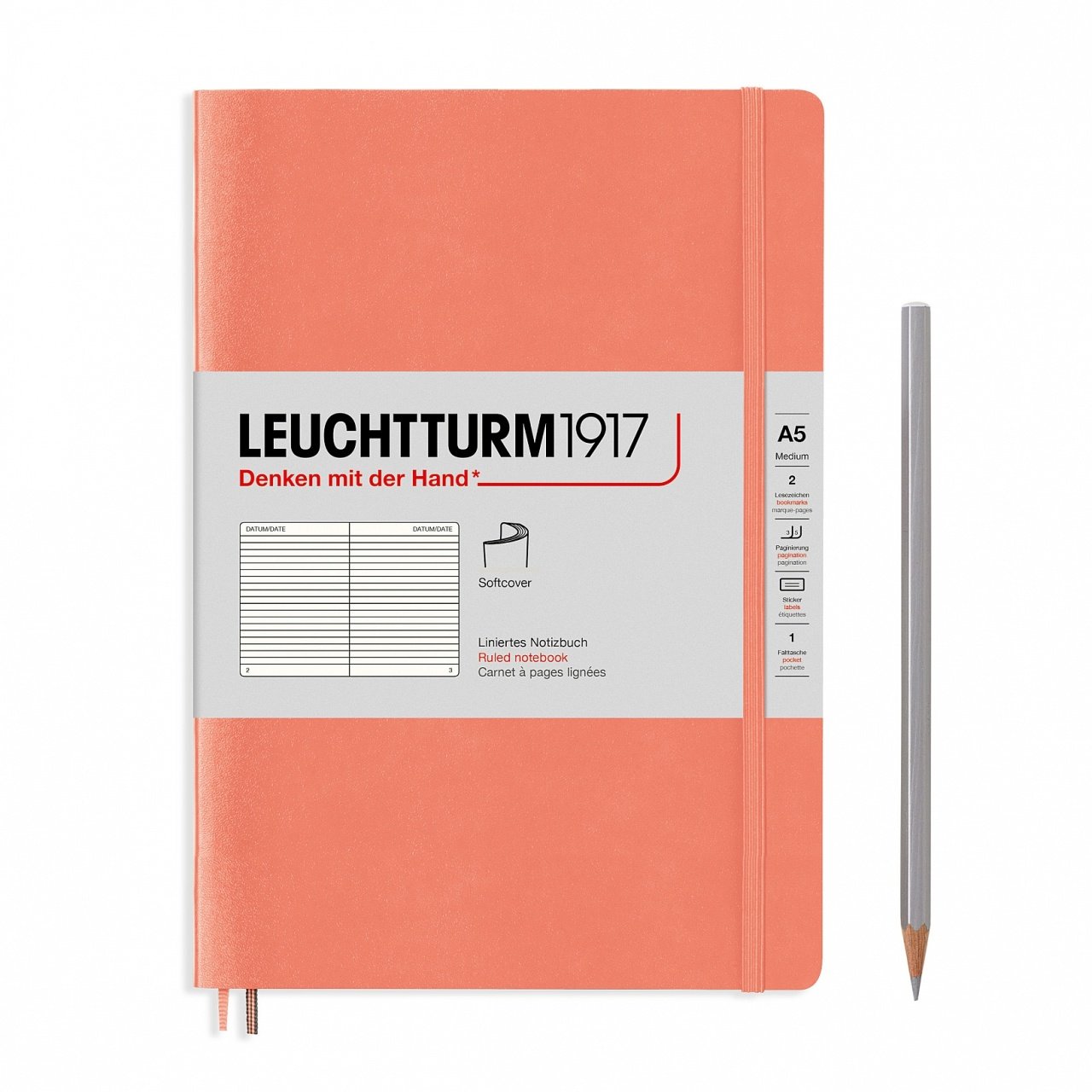 Leuchtturm1917 Not Defteri Orta Boy (A5), Pastel Tonlu Yumuşak Kapak, 123 Numaralandırılmış Sayfa, Bellini - Çizgili