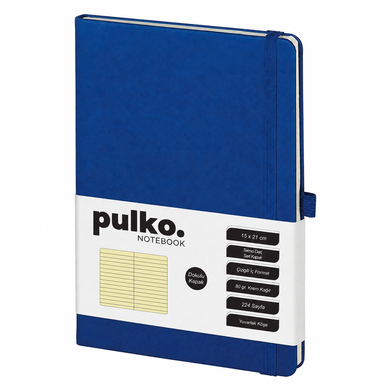 PULKO Notebook Klasik, 80gr., 224 Sayfa, Termo Suni Deri Kapak, Çizgili Not Defteri, (15x21cm), 016, Lacivert