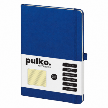 PULKO Notebook Klasik, 80gr., 224 Sayfa, Termo Suni Deri Kapak, Çizgili Not Defteri, (15x21cm), 016, Lacivert