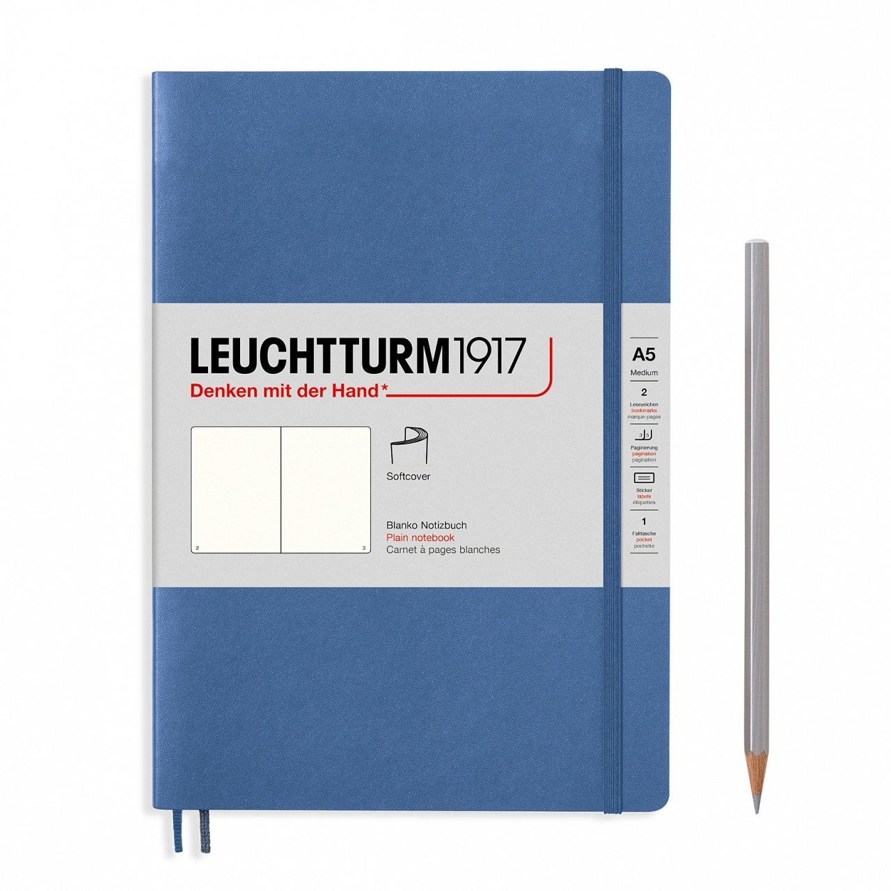 Leuchtturm1917 Not Defteri Orta Boy (A5), Pastel Tonlu Yumuşak Kapak, 123 Numaralandırılmış Sayfa, Denim - Düz