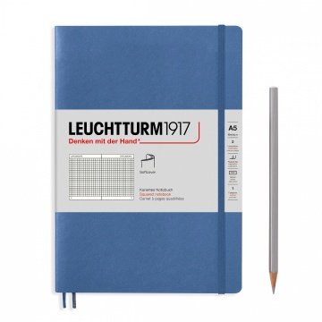 Leuchtturm1917 Not Defteri Orta Boy (A5), Pastel Tonlu Yumuşak Kapak, 123 Numaralandırılmış Sayfa, Denim - Kareli