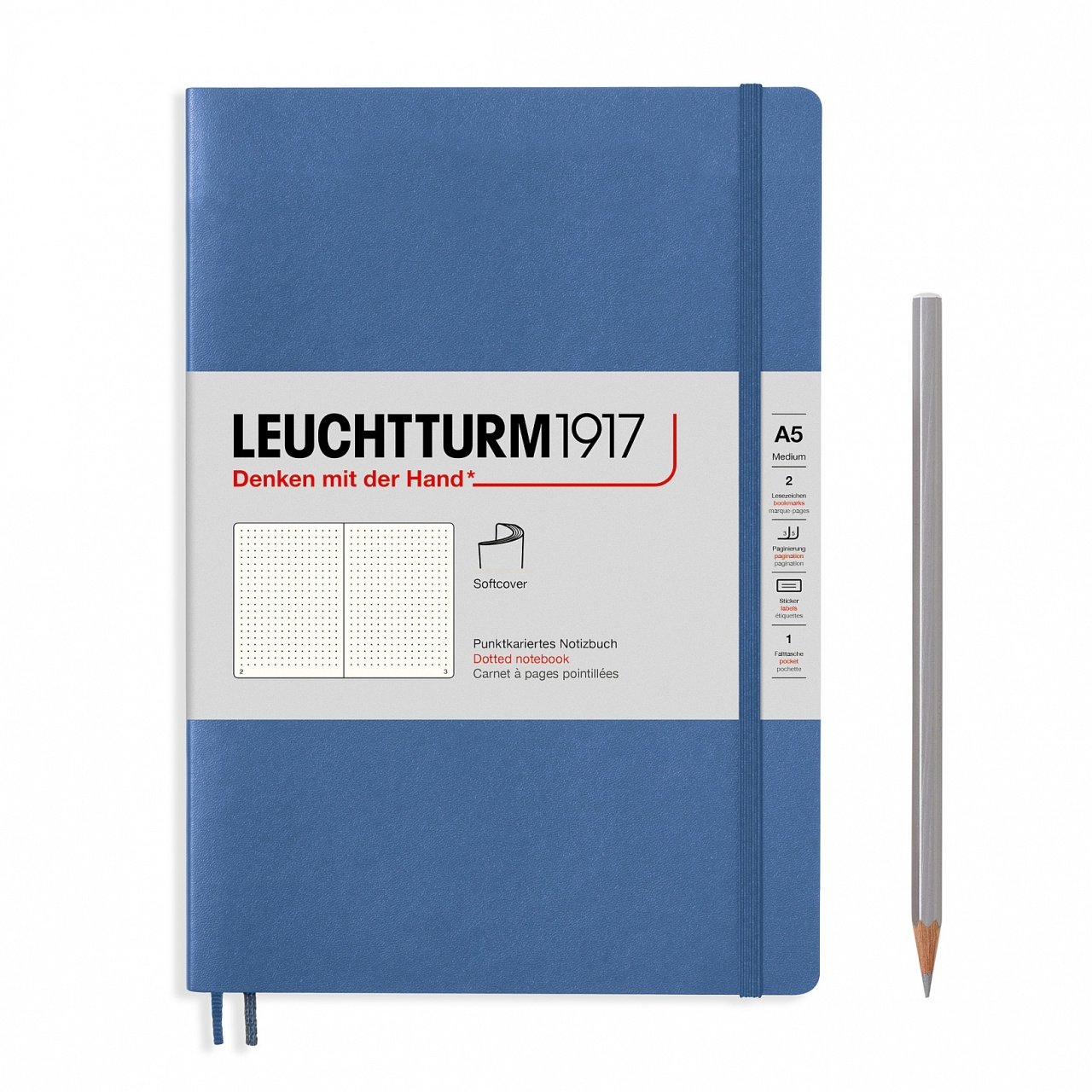 Leuchtturm1917 Not Defteri Orta Boy (A5), Pastel Tonlu Yumuşak Kapak, 123 Numaralandırılmış Sayfa, Denim - Noktalı