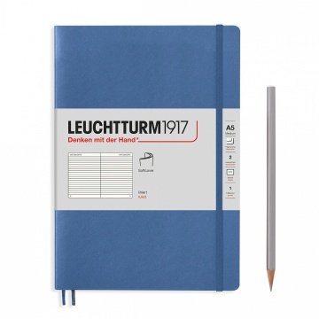 Leuchtturm1917 Not Defteri Orta Boy (A5), Pastel Tonlu Yumuşak Kapak, 123 Numaralandırılmış Sayfa, Denim - Çizgili
