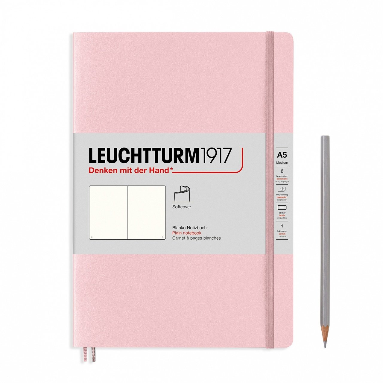 Leuchtturm1917 Not Defteri Orta Boy (A5), Pastel Tonlu Yumuşak Kapak, 123 Numaralandırılmış Sayfa, Pudra - Düz